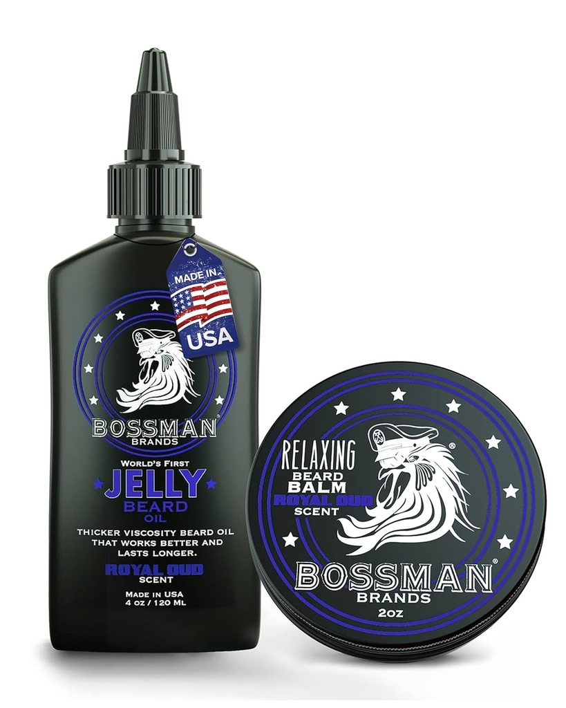 Bossman Jelly Beard óleo para homens e bálsamo de barba para homens Combo - Royal Oud Scent