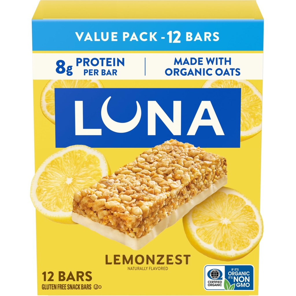 LUNA Bar - LemonZest Flavor - Snack Bares sem glúten - Não-GMO - Protein Bars - Made with Organic Aveia - Value Pack (12 Pack)