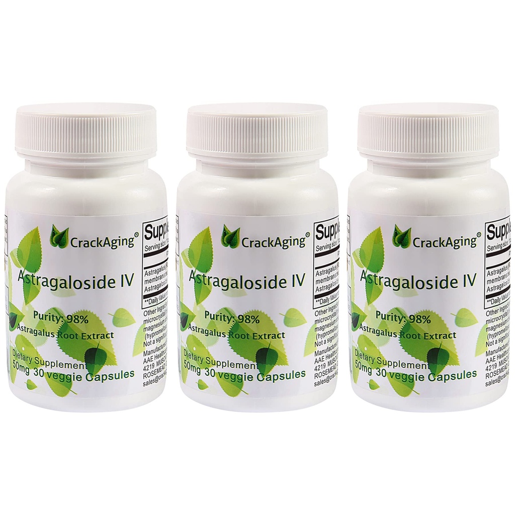 Super-Absorção de cracking Astragaloside IV 98% Suplementos antienvelhecimento para suporte imune adulto 50mg/Cap 90 Caps em 3 garrafa