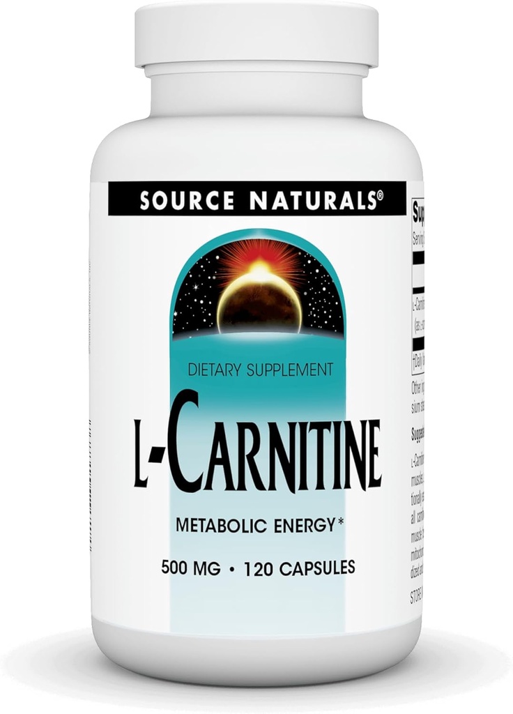 Fonte Naturals L-Carnitina 500 mg para Energia Metabólica - 120 Cápsulas