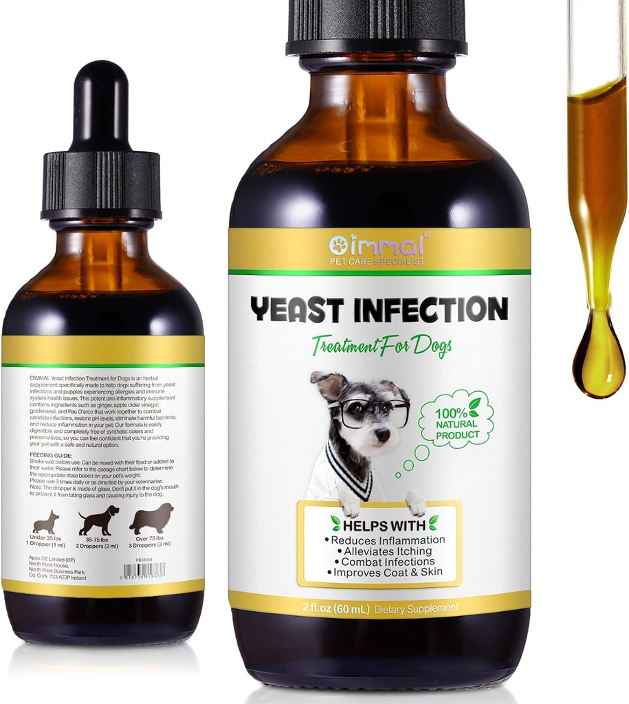 Tratamento de Infecção Natural do Levedo para Cães - Suporta alívio saudável do coceira e inflamação - Tratamento de infecção do ouvido do cão e alívio da alergia - alívio do coceira para cães, tratamento do ouvido do cão para infecções-2 fl oz