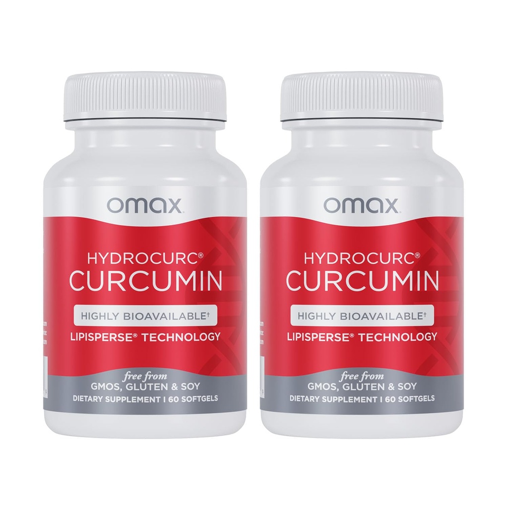 Omax3 2 Pack- HydroCurc Curcumin Softgels, altamente biodisponível MCT Oil Nanopartícula para potência e absorção, saúde conjunta, 120 Softgels