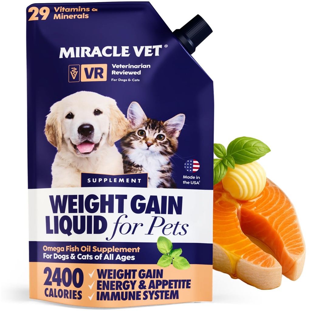 Miracle Vet High-Calorie Weight Gainer para cães e gatos - Multivitamin Nutritional Supplement Gel, Omega Fish Oil, Cálcio - Cachorrinho, Senior, pré-natal Cat & Dog Vitaminas, Suplementos para ganho de peso