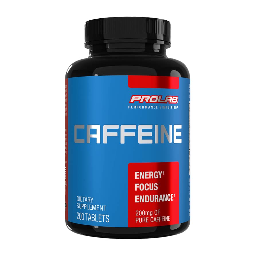ProLab Caffeine Tablets 200mg - 200ct - Suporte Energético, Ajuda a melhorar a resistência e foco mental, reduzir a fadiga, pré-treino, força extra