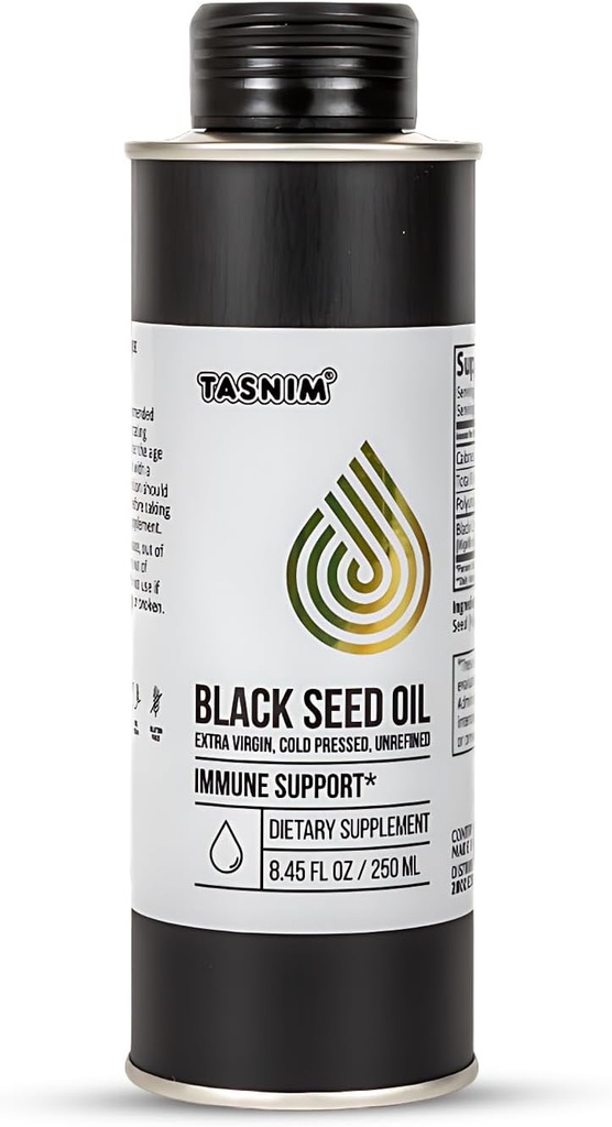100% Etíope BlackSeed Oil 8.45 Oz - Óleo de semente preta prensado a frio para suporte imunológico, alta potência 5,7% - 21% de pele de timoquinona, cabelo & Overll Saúde - Óleo de semente de cume preto não refinado - Gluten Free
