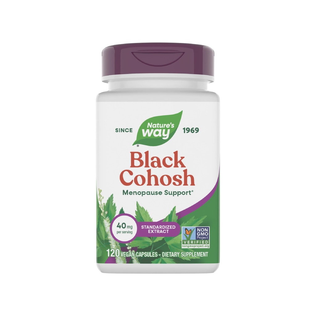 Nature's Way Premium Preto Cohosh, Suporte Menopausa para Mulheres*, 40 mg por serviço, 120 Cápsulas Vegan