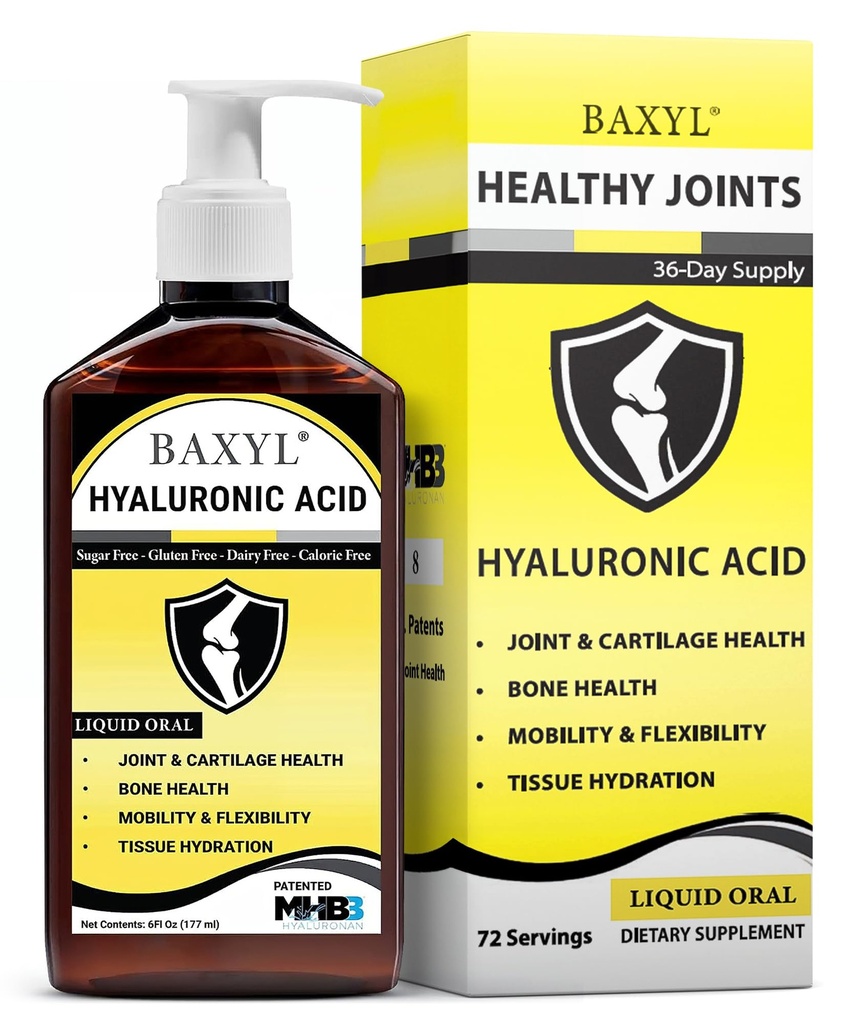 BAXYL® - Ácido Hialurônico Líquido para Suplemento de Alivio Conjunto (Vegan, Gluten-Free, Non-GMO, Patented Oral MHB3)