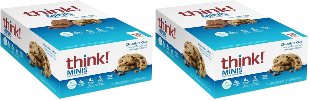 Pensa! Minis Protein Snack Bares, sem glúten, Chocolate Chip, 15 Count (Pack of 2)