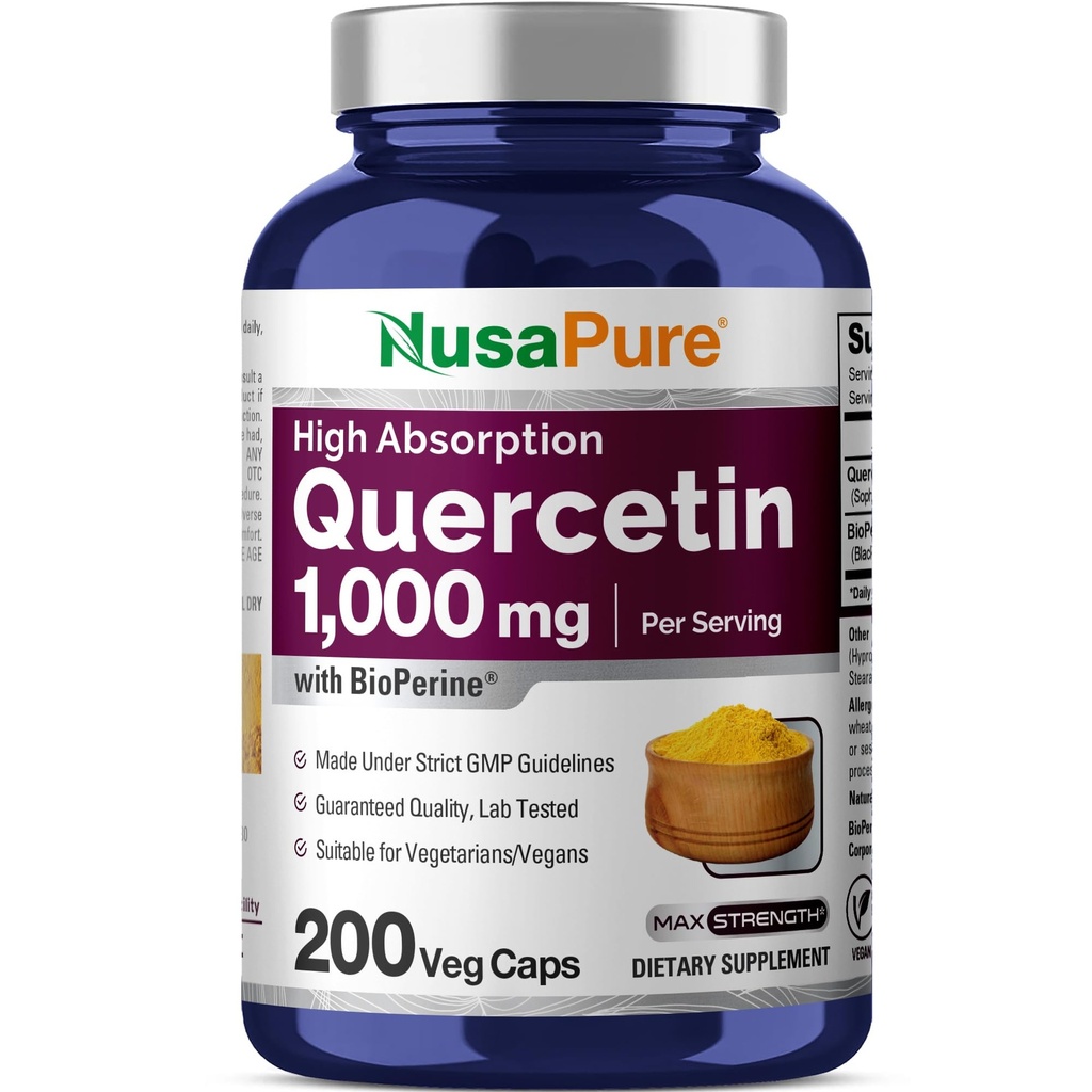 NusaPure Quercetin 1000mg - 200 bonés vegetarianos (Não-GMO, Vegan, Vegetariano) Bioperine