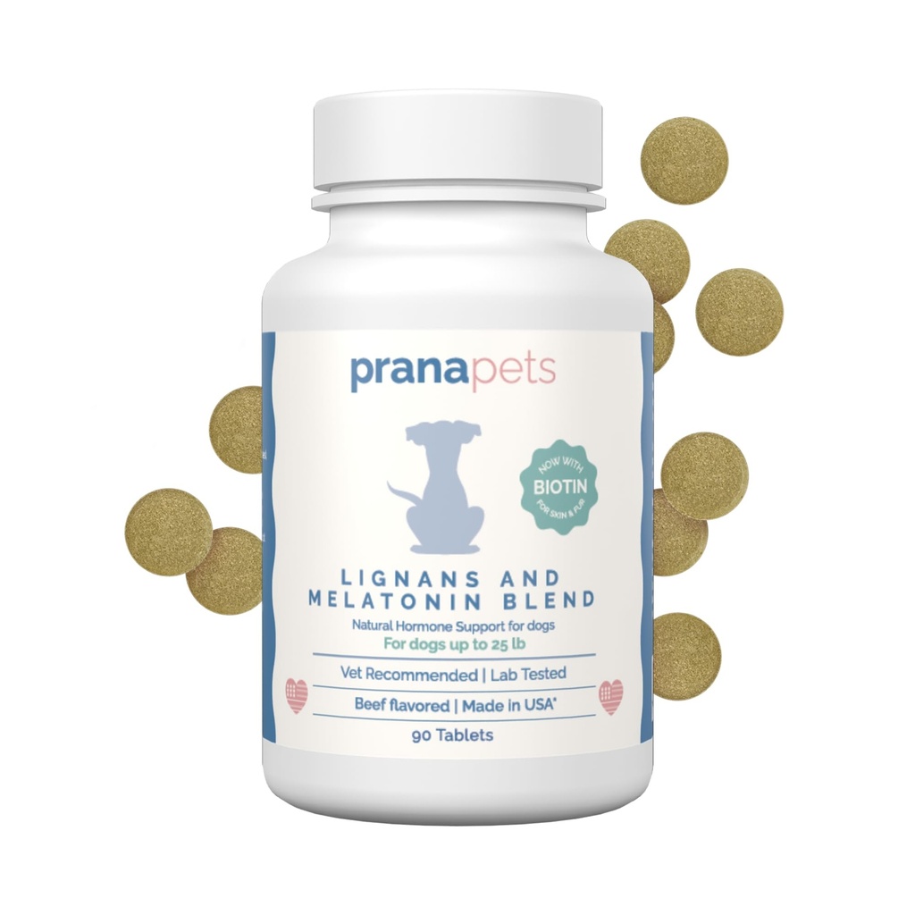 PranaPets Lignans & Melatonina com Biotin Mistura naturalmente ajuda no alívio dos sintomas de Cushing em cães de até 25 lb
