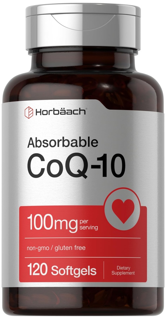 Horbäach CoQ10 100mg Softgels □ 120 contagem □ Não-GMO e glúten suplemento gratuito