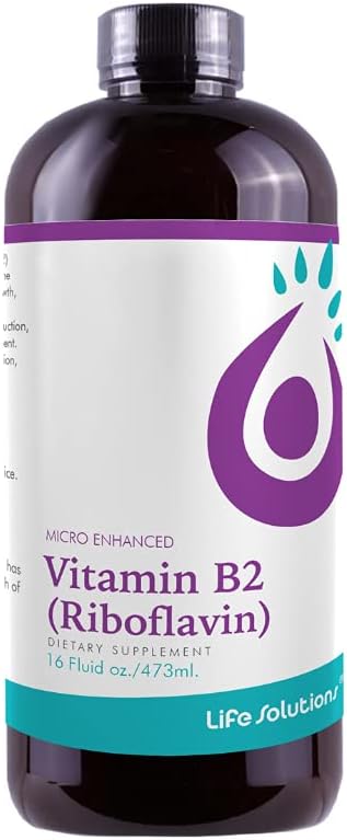 Soluções de vida Vitamina B2 - Suplemento dietético líquido com 50mg de riboflavina por serviço - Altamente Biodisponível, Farmacêutico Formulado, Tecnologia rápida de sorba para absorção eficiente de nutrientes - 16 fl oz