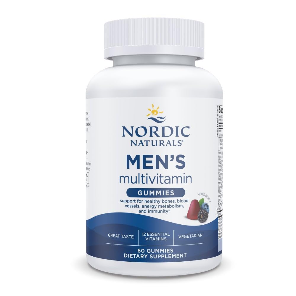 Naturals nórdicos Gummies multivitamin masculinos, Berry misto - 60 Gummies - Suporte para ossos saudáveis, vasos sanguíneos, energia e imunidade - Não-GMO, vegetariano - 30 Servings