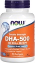 Now Foods Supplements, DHA-500 com 250 EPA, Molecularmente Destilado, Suporta Saúde do Cérebro*, 90 Softgels