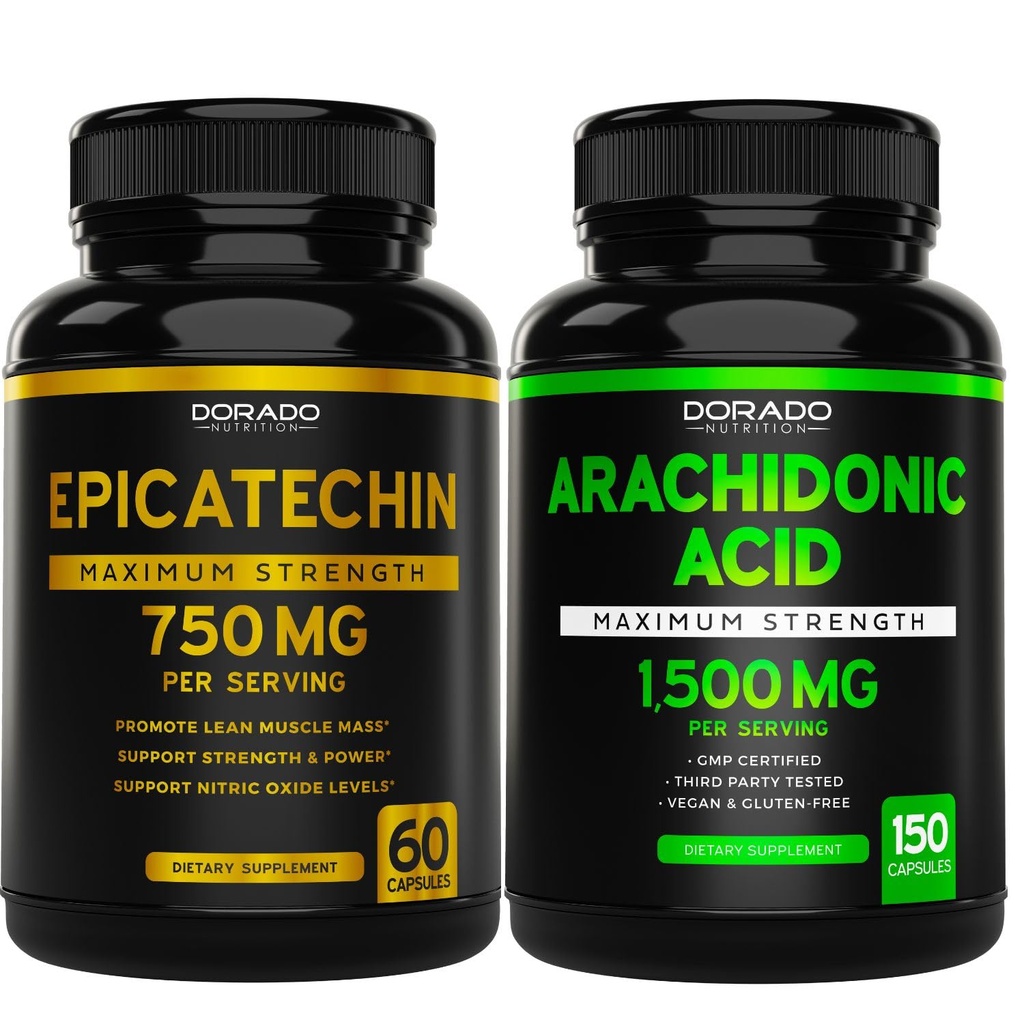 DORADO NUTRITION Epicatechin Extract 750mg Por Serviço - (120 Cápsulas) e Suplemento de Ácido Araquidónico 1500mg (150 Cápsulas)