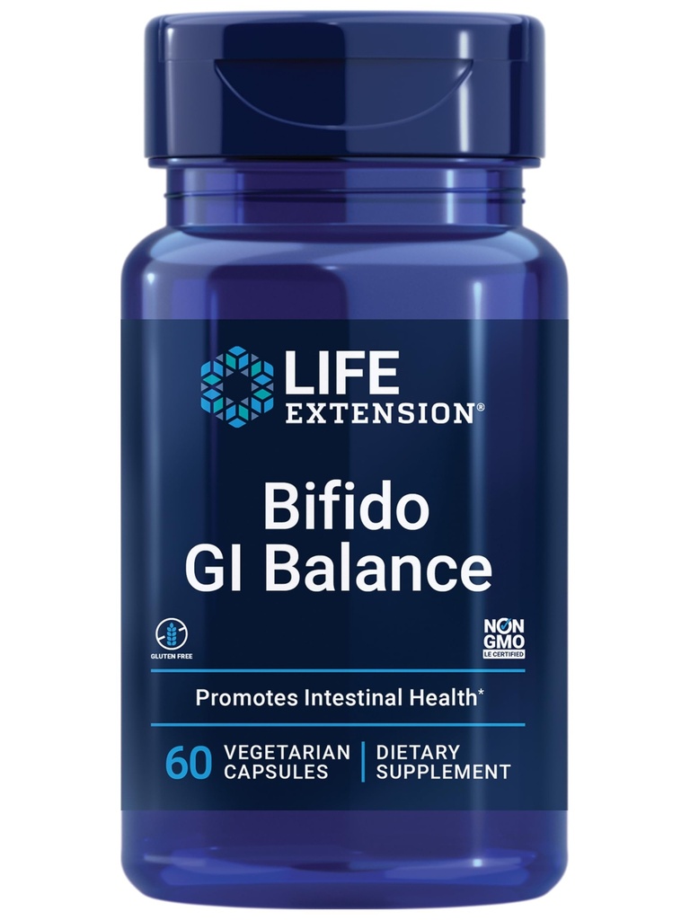 Vida Extensão Bifido GI Balance, probióticos, Bifidobacterium longum BB536® (2 bilhões de UFC), Suporte Saúde saudável e digestiva, Sem glúten, Não-GMO, Vegetariano, 60 Cápsulas