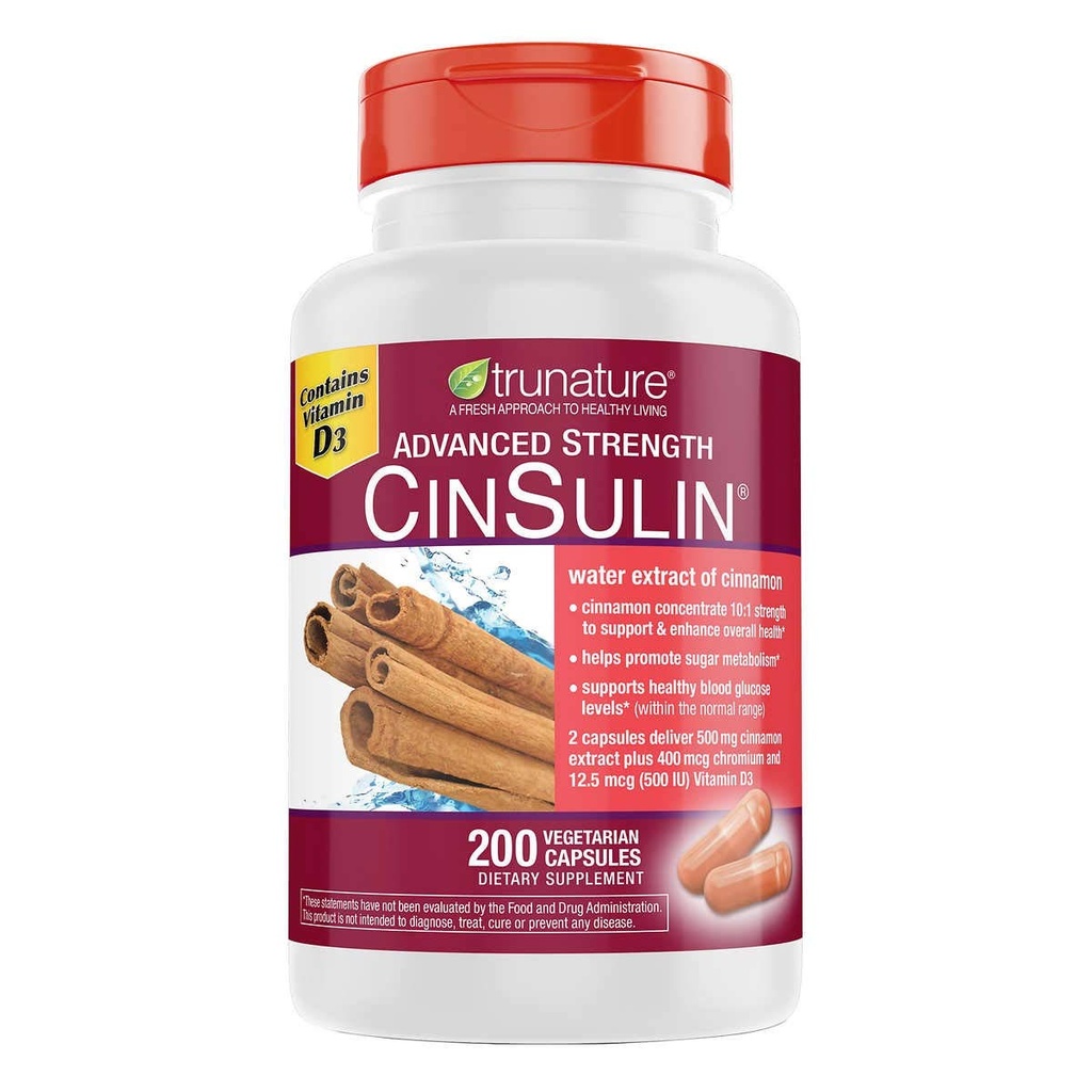 trunature Força avançada CinSulin 500mg., 200 Cápsulas Vegetarianas (2 Embalagem)