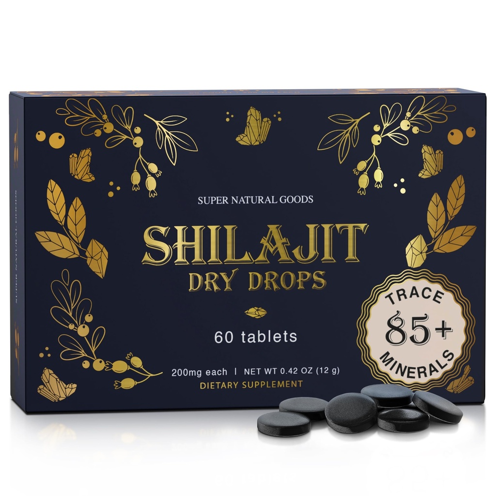 Pure Shilajit Resin Dry Drops - Alta potência, grau A, 100% puro com ácido fulvico e 85+ Rastreamento Mineral para melhor metabolismo de energia e suporte imunológico