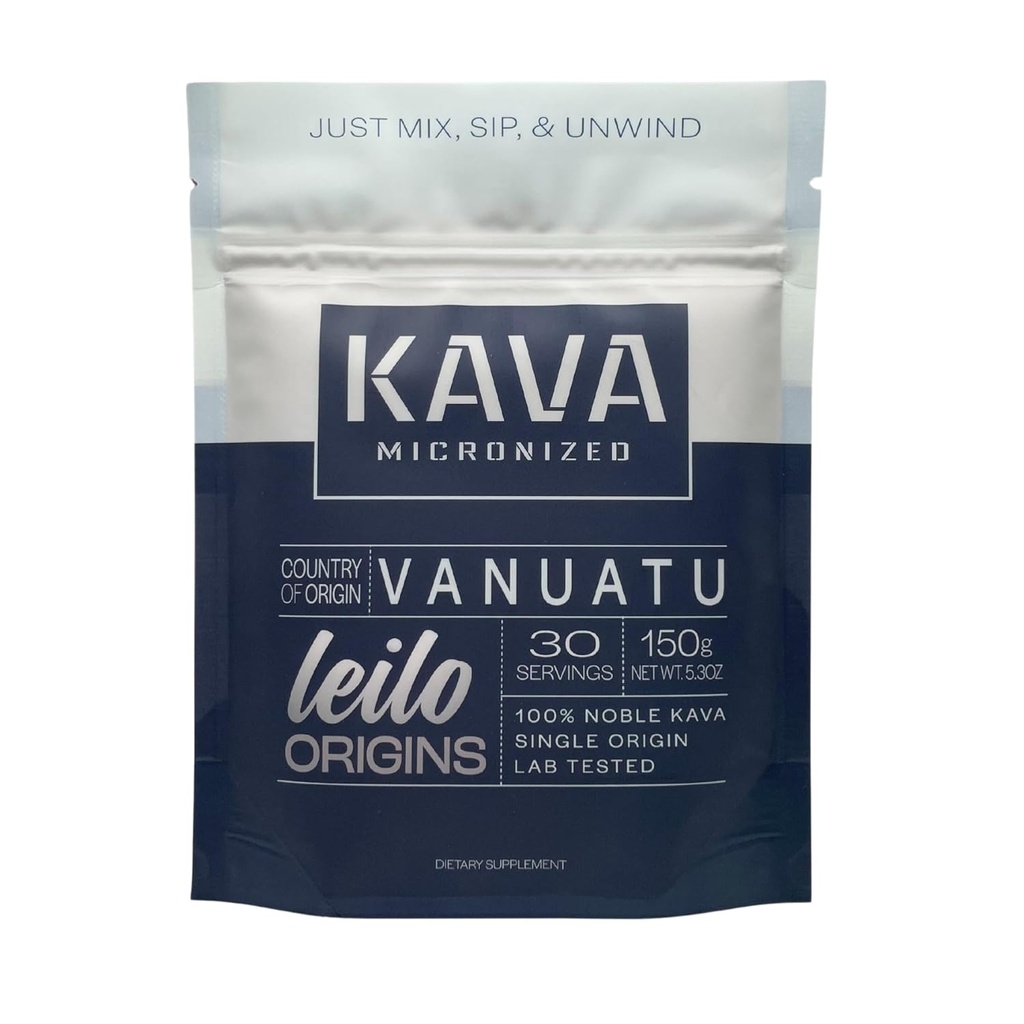 Leilo Instant Mix Micronized Kava Powder da Vanuatu Apenas Misture e Sirva para apoiar o estresse e promover o relaxamento (150 gramas 30 Servões)
