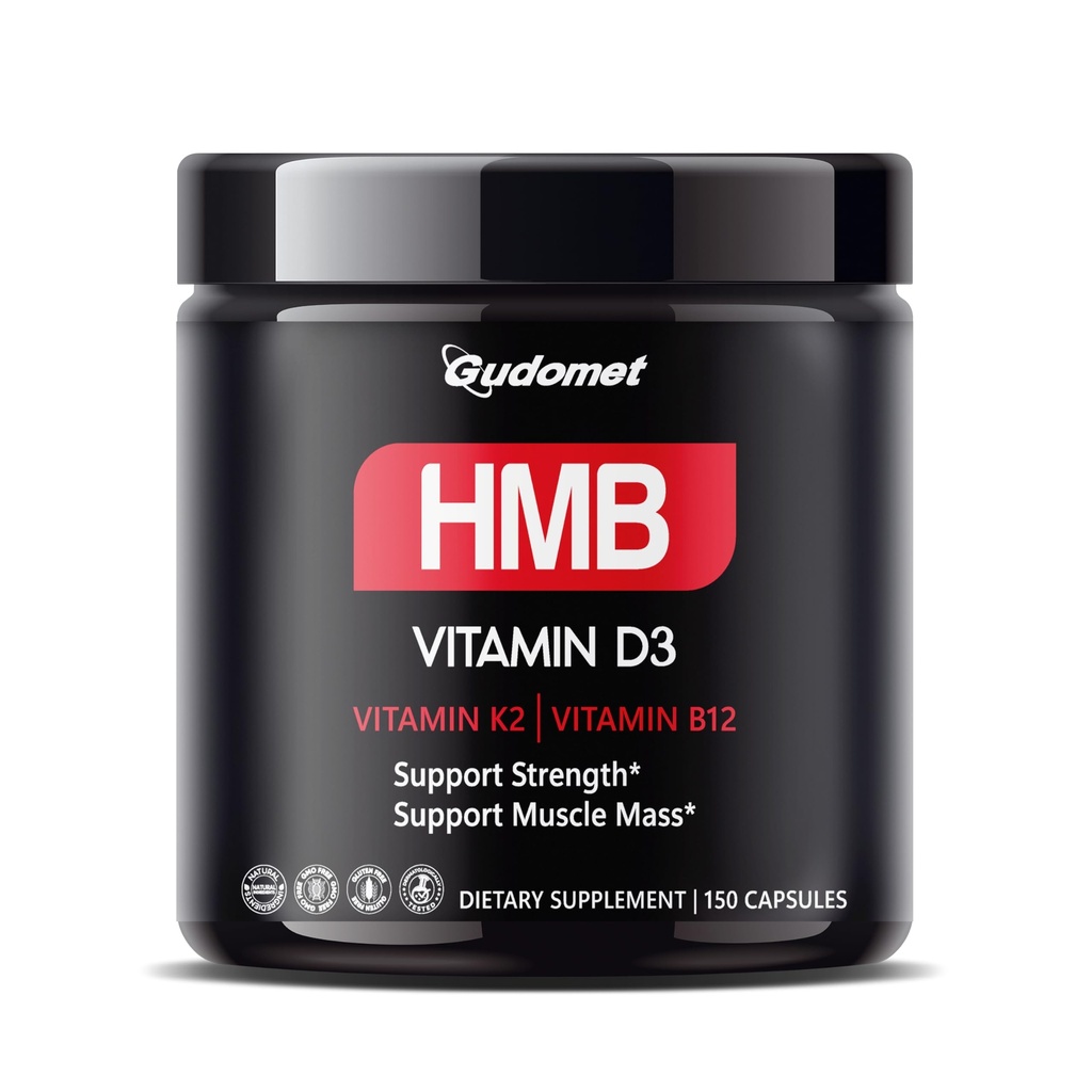 HMB com D3, K2 & B12 – Muscle Health Supplement – 150 Cápsulas – Made in USA