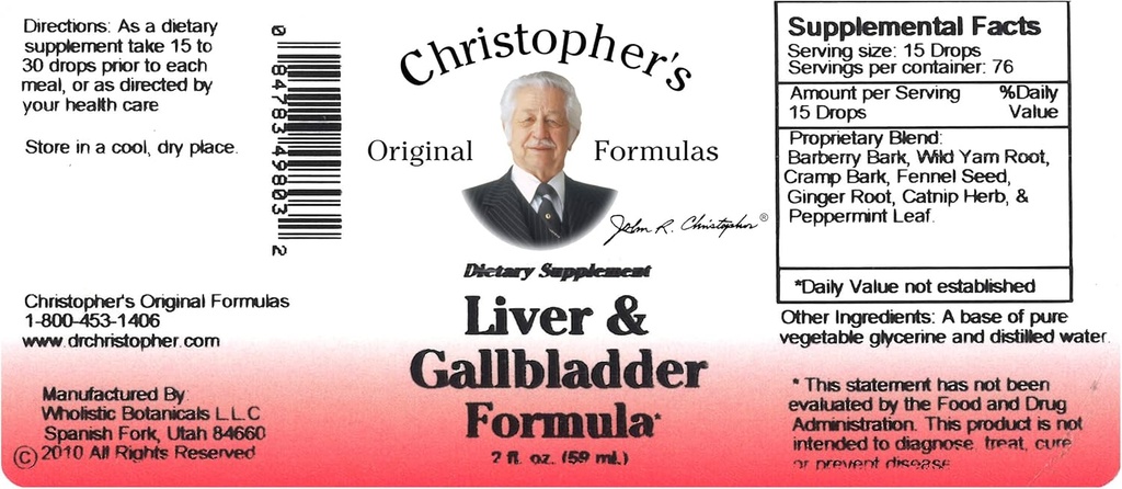 Fórmulas originais de Christopher Fígado & Fórmula de vesícula biliar, Suplemento de ervas para Detox & Suporte Digestivo, 2 fl oz
