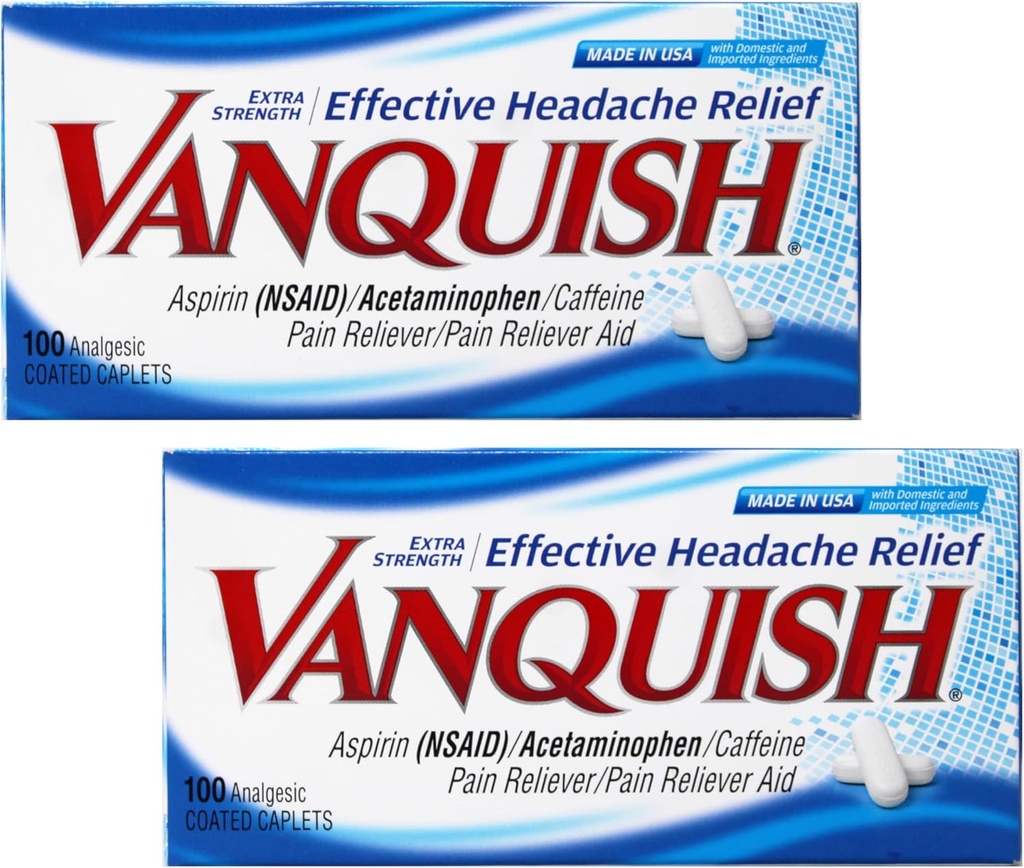 Vanquish extra força Cefaleia e alívio da dor, com acetaminofeno, aspirina, e Cafeína, Eye Strain Digital, 100 Count, Pack of 2
