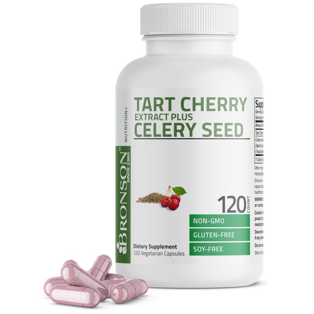 Bronson Tart Cherry Extract + Cápsulas de sementes de aipo - Potente limpeza do ácido úrico, suporte de mobilidade conjunta e suplemento de recuperação muscular - Fórmula não OGM, 120 Cápsulas vegetarianas