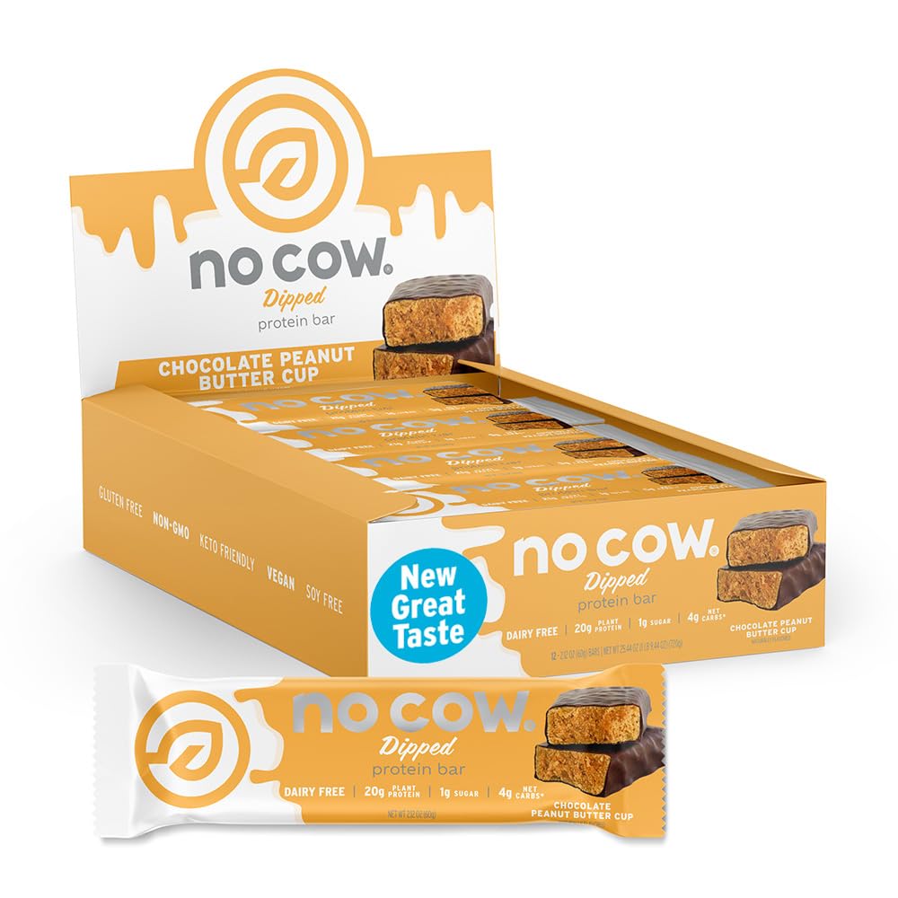 No Vaca Vegan Protein Bars, Upgraded Amendoim Butter Cup □ 20g Planta Based Protein, Gluten Free, Dairy Free, Soy Free, Keto Friendly, Baixo açúcar, Barras de alta fibra