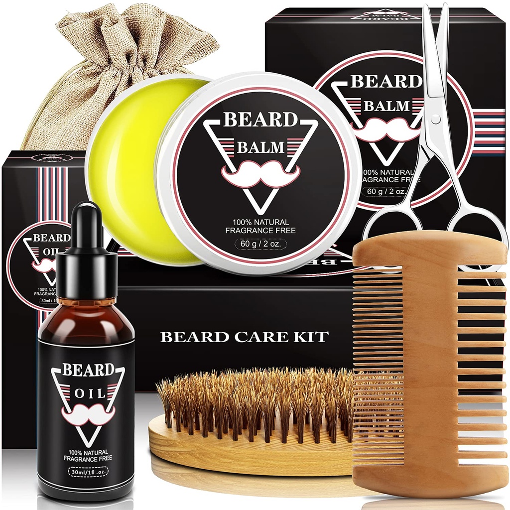 Presentes ABUDICS para homens, Kit de barba, Kit de acasalamento de barba w / Beard Balm Barba Barba Barba Barba Tesoura, Presentes para o pai Marido Ele namorado