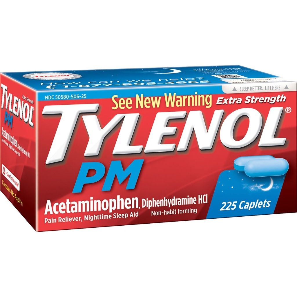 Tylenol Pm Reliever de dor extra de força + Sono Aid, 225 caplets (1 embalagem)