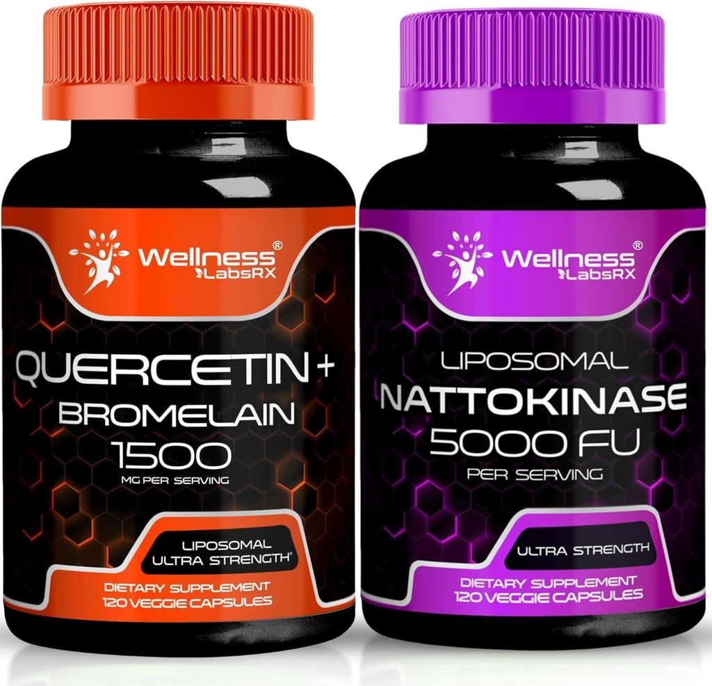WELLNESS LABSRX Quercetin com Bromelain □ Cápsulas Suplemento Nattokinase - 5000 FU - Enzimas de Natto Puro Extracto Japonês