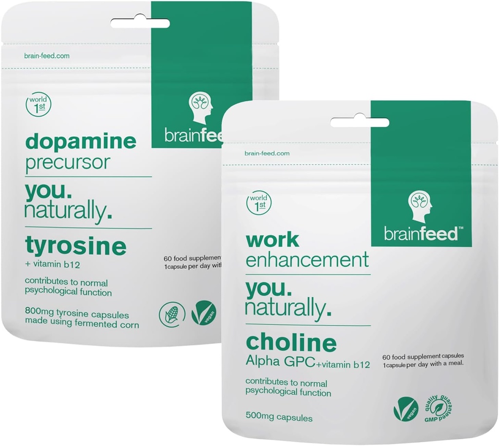 Suplementos do cérebro para a memória e foco de 2 meses de fornecimento 800mg L suplementos de tirosina Dopamina + 500mg Alpha GPC Choline