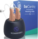 EarCentric EasyCharge Recharge Rechargeable Hearing Aids (Pair) for Seniors, Behind-The-Ear BTE Ear Aid PSAP digital Dispositivos de amplificação de som pessoal com cancelamento de ruído (Bege)