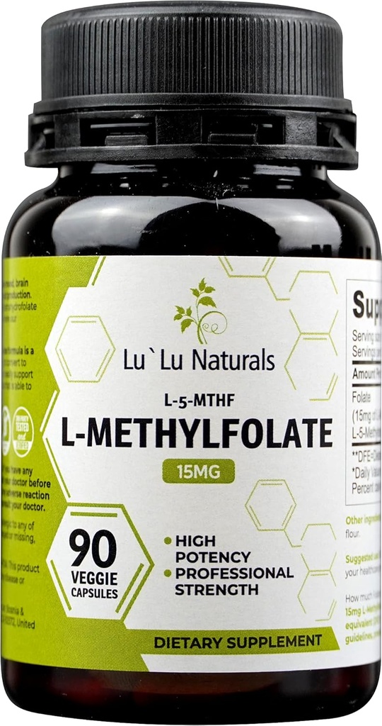 Lu'Lu Naturals L-Metilfolato 15mg Ácido Fólico Otimizado e Ativado.