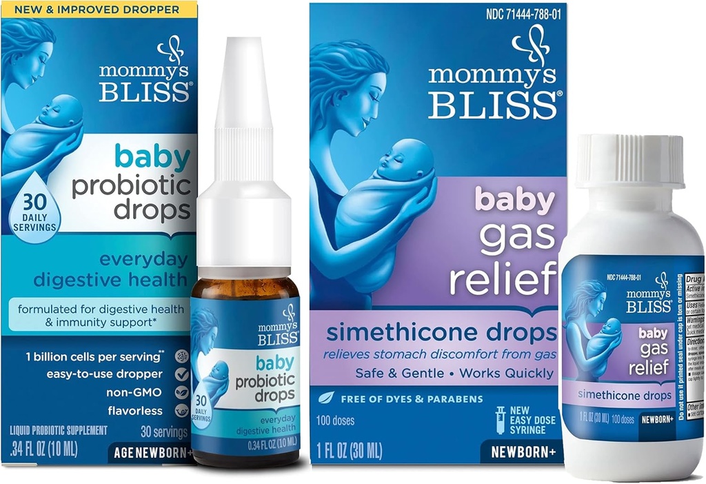 Bliss bebê probiótico gotas todos os dias para a saúde digestiva e imunidade, 30 Servings (Pacote de 1) com rápida ação bebê gás alívio gotas 100 Servings (Pacote de 1)