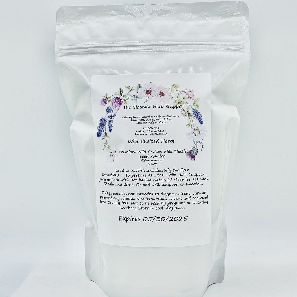 Liphontcta Cardo de leite selvagem semente em pó 16 onças Libra cru Silybum Marianum The Bloomin Herb Shoppe Puro Aromatic Potent Fígado Bulk