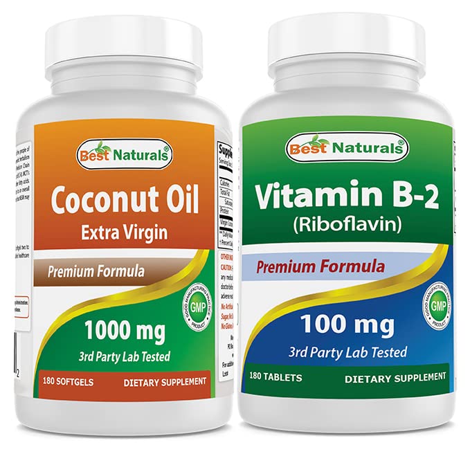 Melhor Natural Óleo de coco 1000 mg & Vitamina B2 (Riboflavina) 100 mg