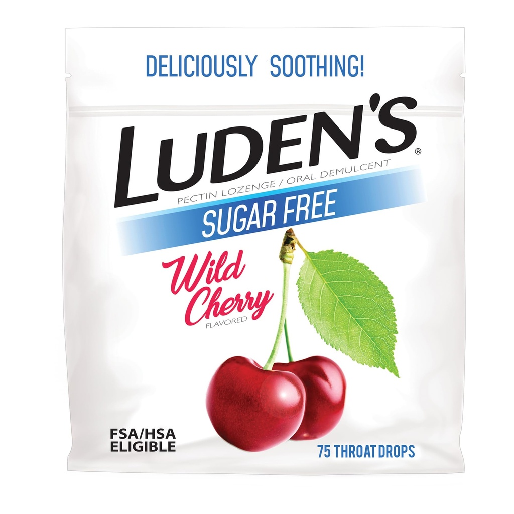 Lozenges de alívio de garganta dolorosa de Luden para menor todos os dias Irritation & Dry Mouth, Sugar Free Wild Cherry Flavored Drops, 75 Conde