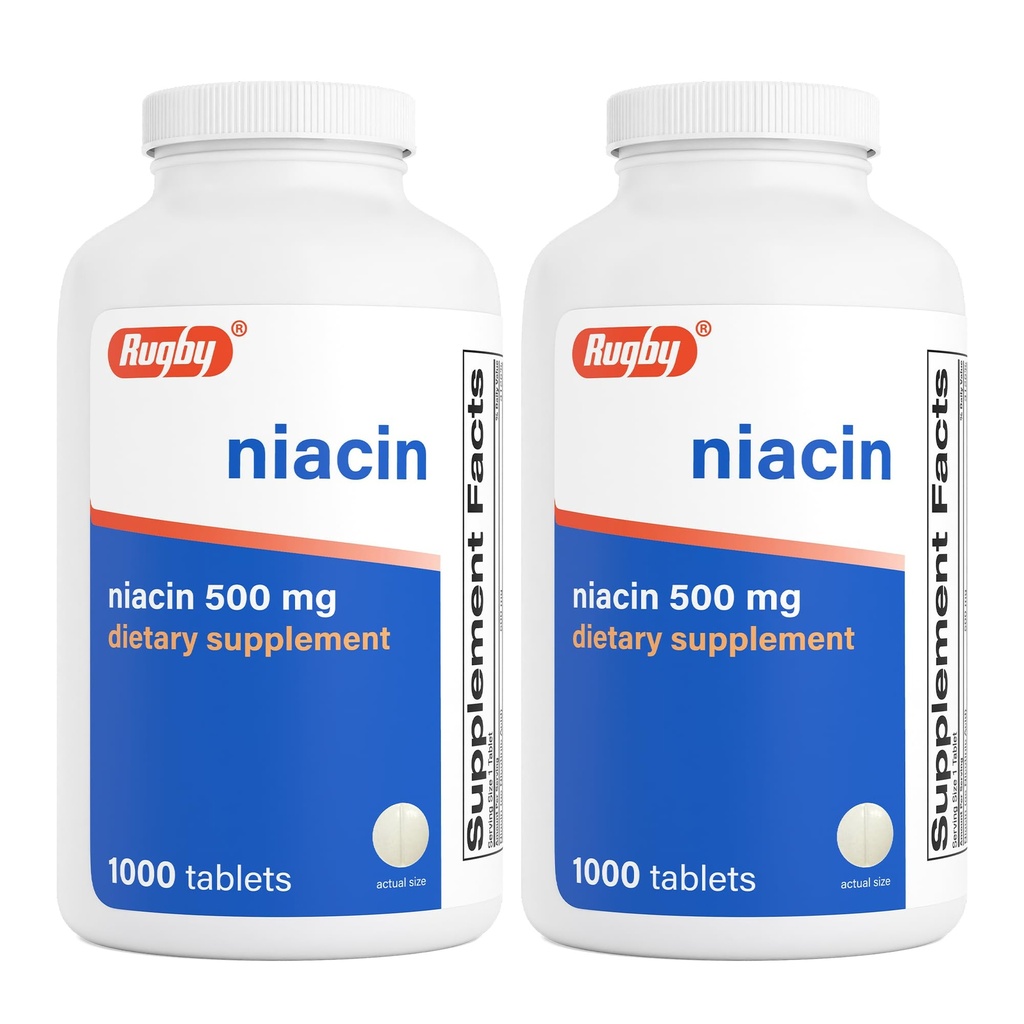 Rugby Niacin 500mg - Suplemento vitamina B3 para homens e mulheres - 1.000 comprimidos (2-Pack)