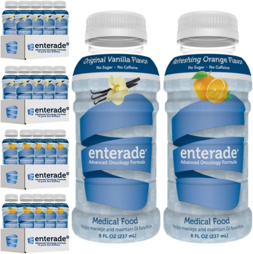 enterade AO 48 Garrafas de laranja e baunilha, especialmente formulado para reduzir os efeitos colaterais do tratamento GI, 8 oz de laranja (2 embalagens de 12) + 8 oz de baunilha (2 embalagens de 12)