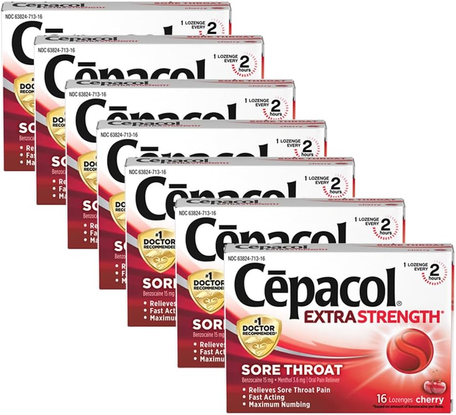 Cepacol Lozenges Gota de Garganta Máxima de Força, Cereja, 16 Contagem (Pacote de 7)