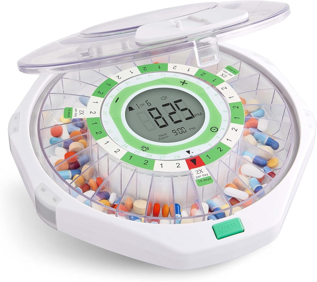 Dispensador automático de comprimidos de 28 dias ao vivo tampa gelada com Display LCD atualizado e Key Lock, som e luz para prescrições, medicamentos, vitaminas, suplementos e mais