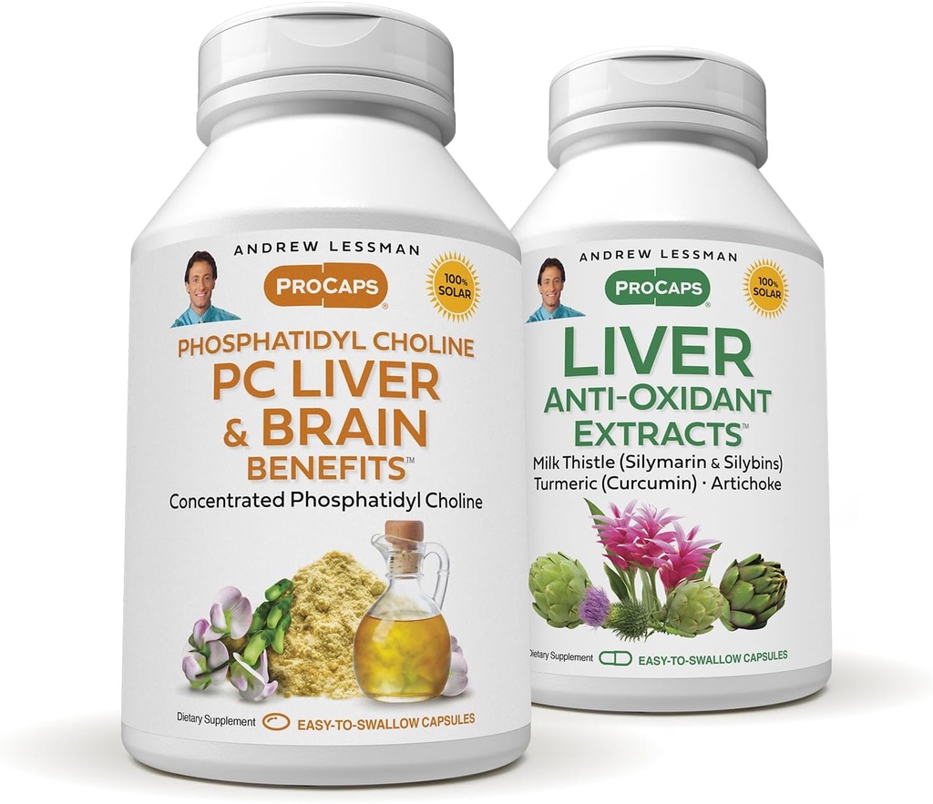 ANDREW LESSMAN PC Benefícios do fígado e cérebro + fígado Anti-Oxidante Extratos Kit: 300 Cápsulas (180+120) - Fosfatidil Colina, Cardo de Leite, Alcachofra, Curcumina.