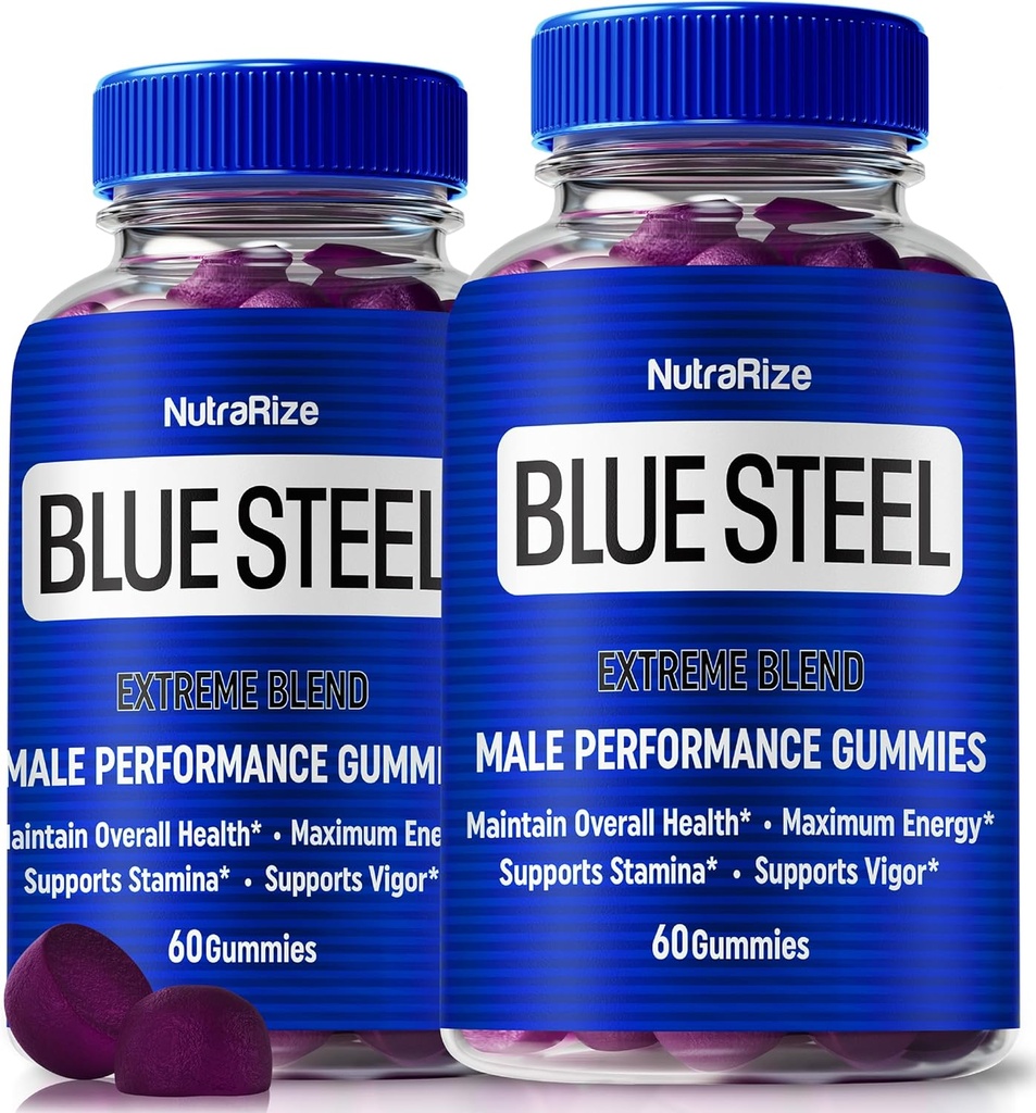 (2 Pack) Gummies de aço azul para homens, nutrição diária para aumentar a confiança e saúde geral, Todos os suplementos naturais para apoiar o desempenho pico, Gummy masculino oficial, BlueSteel Comentários (120 Gummies)
