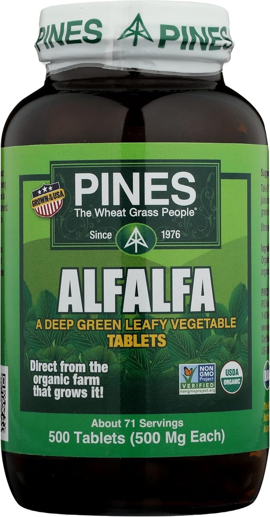 Comprimidos de Pines Alfalfa, The Original Green Superfood, USDA Organic, Gluten Free & Non-GMO, 500mg Cada, 500 Comprimidos