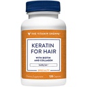 A vitamina Shoppe queratina para cabelos com Biotina e Colágeno, Suporta Cabelo Forte, Saudável, Luster de cabelo (120 Cápsulas)