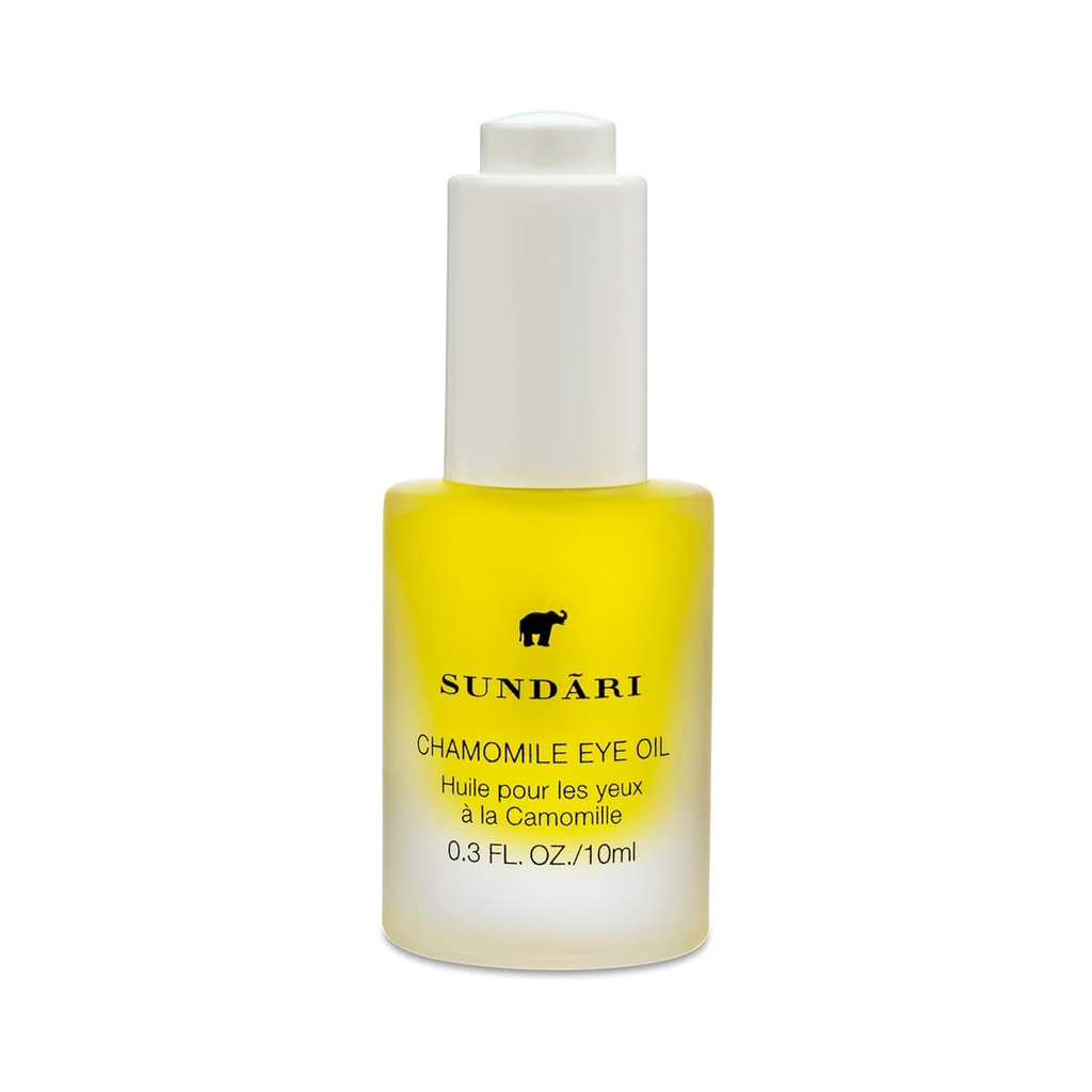 Óleo de olho de camomila SUNDARI - Tratamento de círculo escuro natural, anti-envelhecimento e redução de rugas, brilhos e suaviza debaixo do olho, nourishes & revitaliza, ingredientes naturais, dropper conveniente 0,3 fl oz