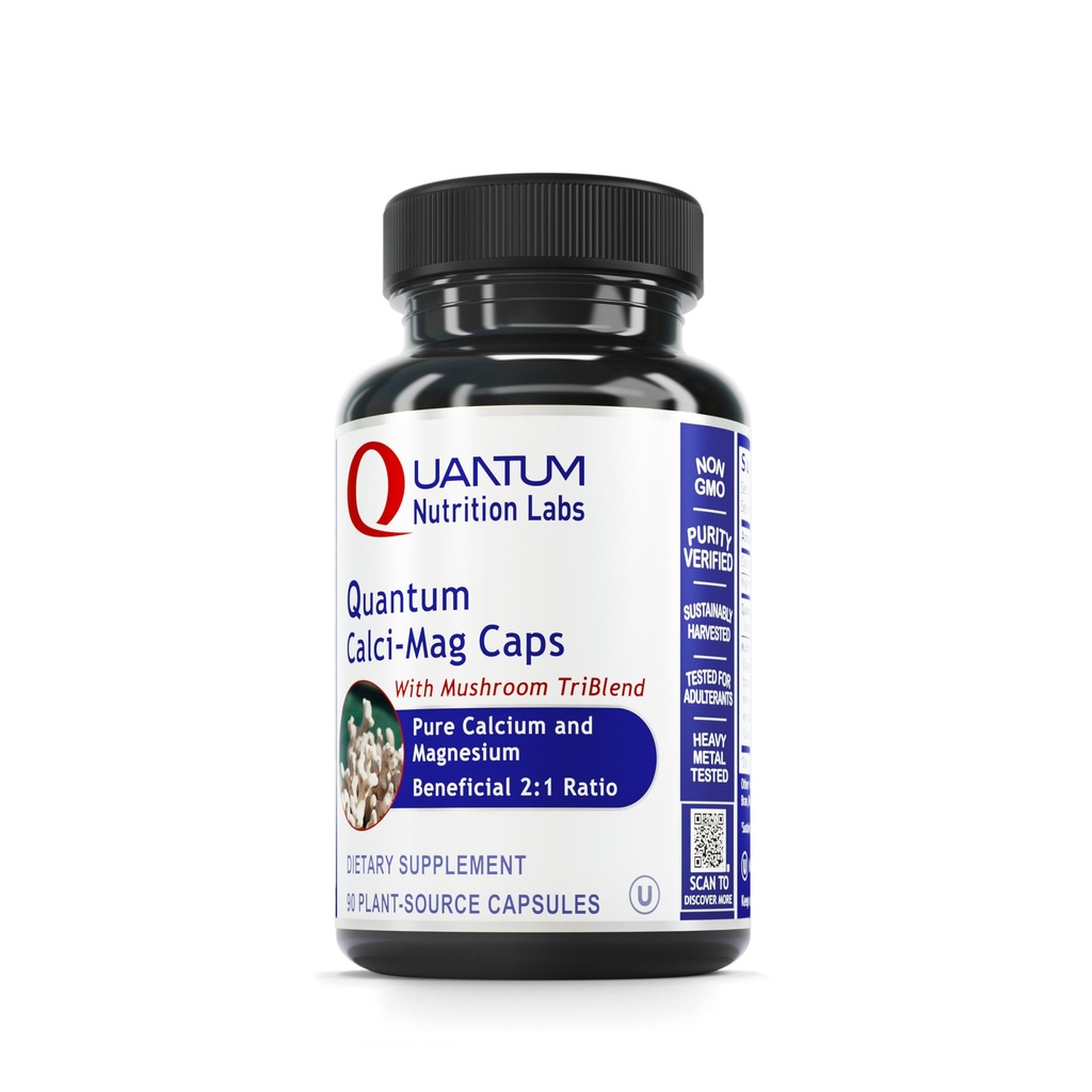 Laboratórios de Nutrição Quântica Calci-Mag Caps - Suplemento de Magnésio de Cálcio, Suplemento de Cálcio, Complexo Puro de Magnésio e Cogumelo com Reishi & Leões Mane - 300 Cápsulas Vegetarianas