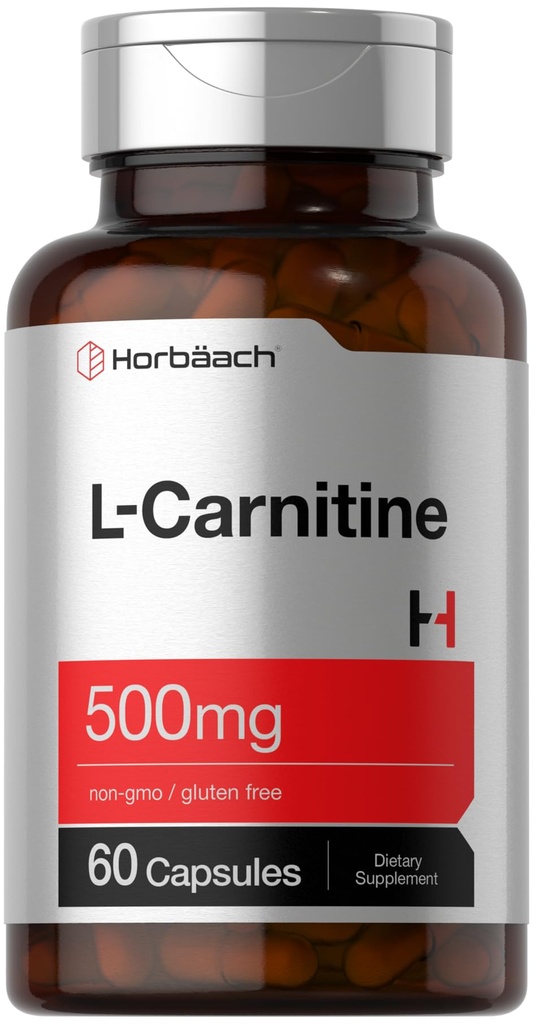 Horbäach L Carnitine Supplement 500mg 60 Cápsulas Como L-Carnitina L-Tartarato Não-GMO e Glúten Grátis