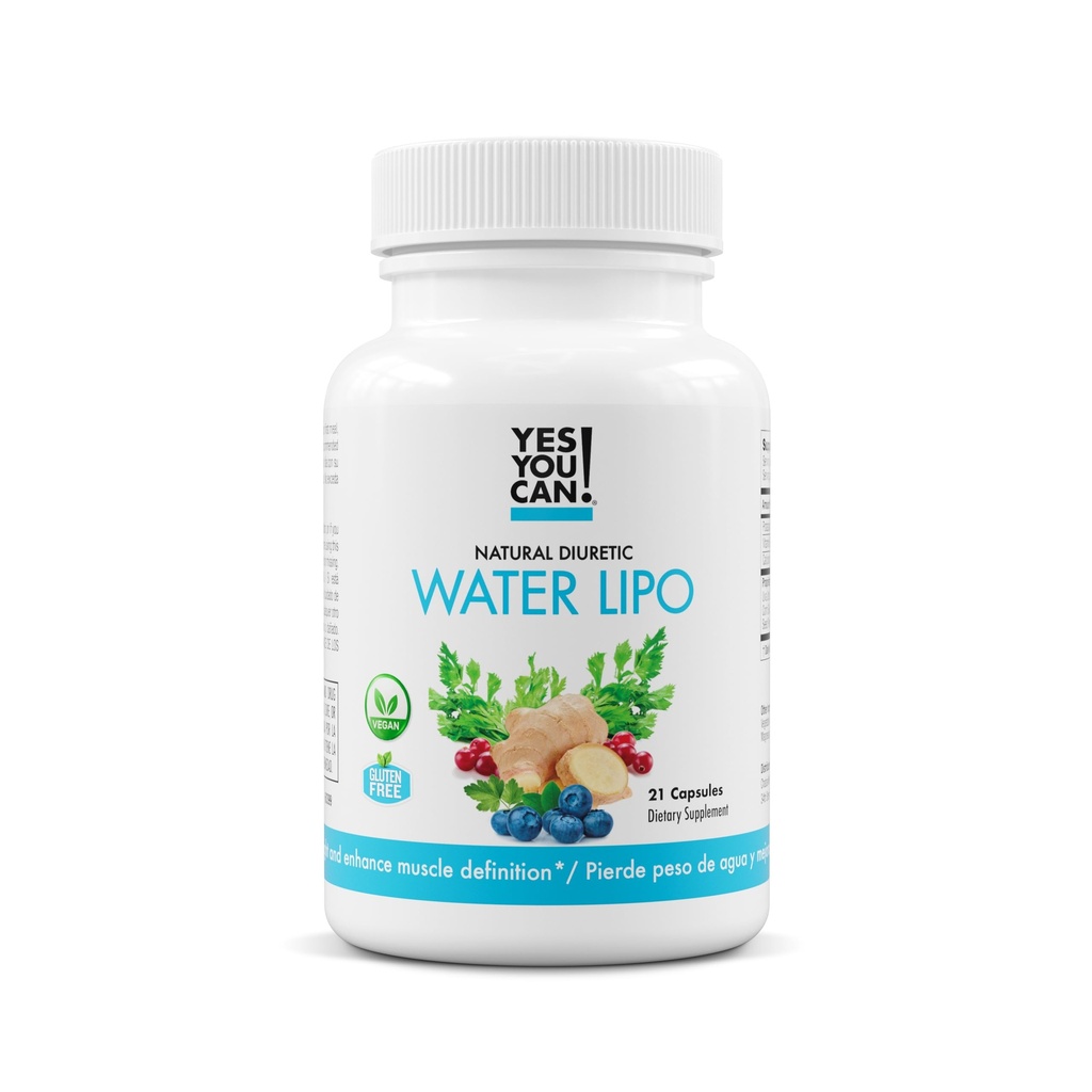 Sim, podes! Pills de água natural Lipo - Diurético Limpar com Eletrólitos e Vitaminas - Ajuda com a retenção de água - Sem glúten, 21 cápsulas por garrafa
